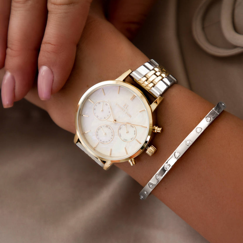 Crystal Heart Bangle Set (Gold/Silver)