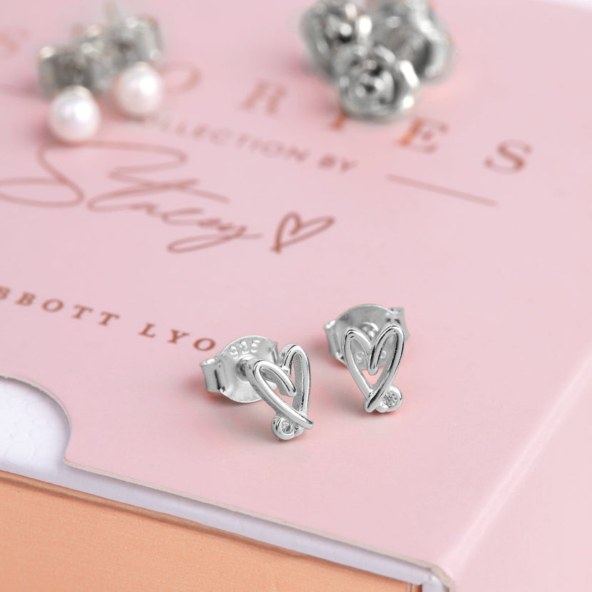 Stories Doodle Heart Earrings & Ring Set (Silver)