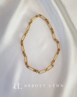 Hammered Initial Figaro Chain Necklace (Gold)