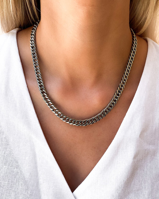 Curb Chain Necklace 16 in (Silver)