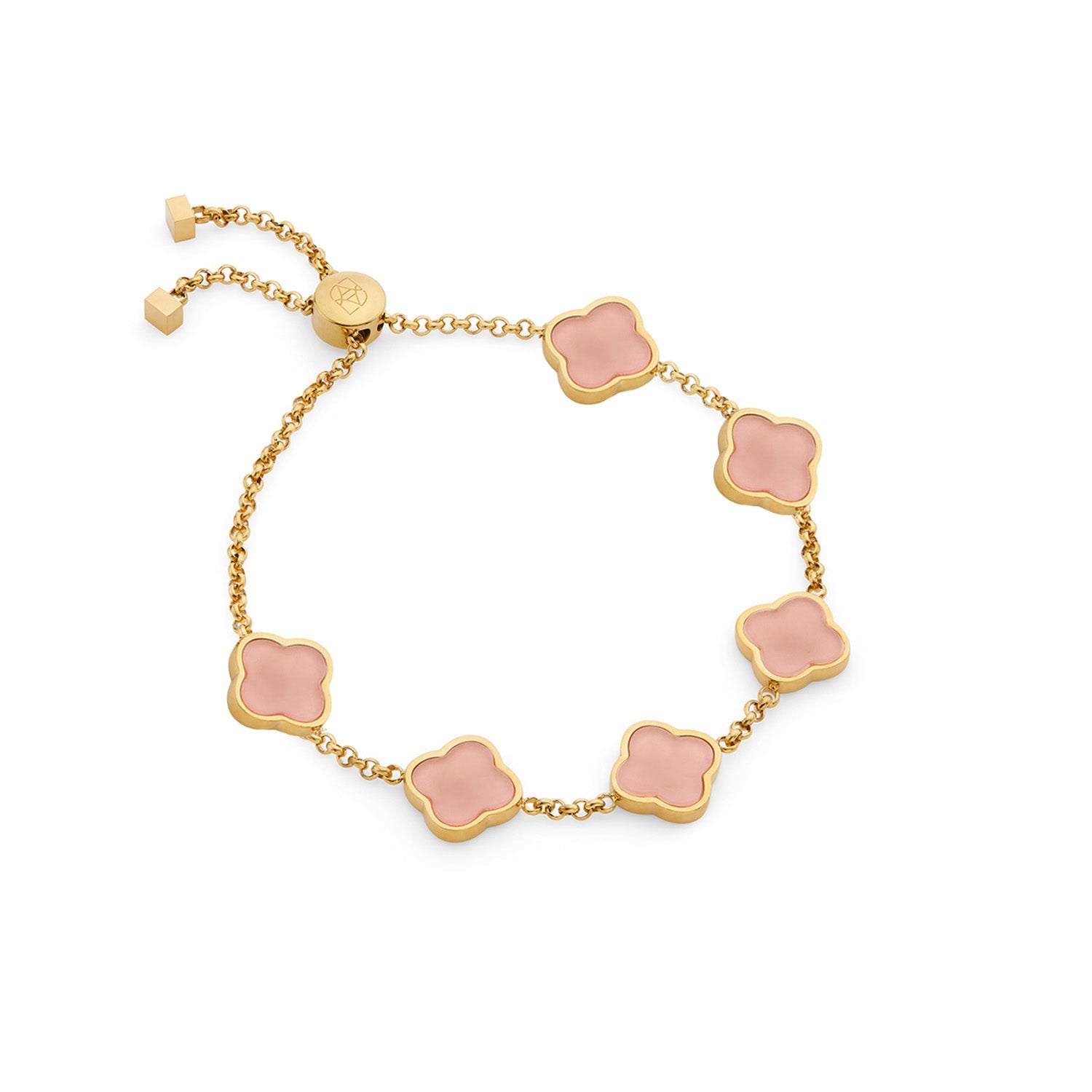 Rose Quartz Clover Custom Name Bracelet (Gold)