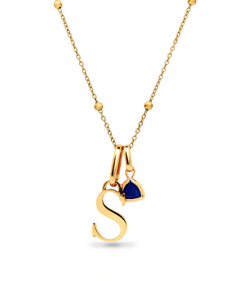 Personalized Initial & Droplet Birthstone Necklace (Gold)