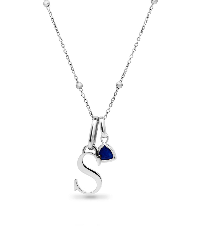 Personalized Initial & Droplet Birthstone Necklace (Silver)