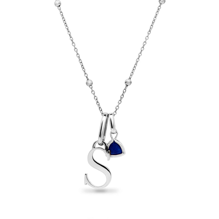 Personalized Initial & Droplet Birthstone Necklace (Silver)