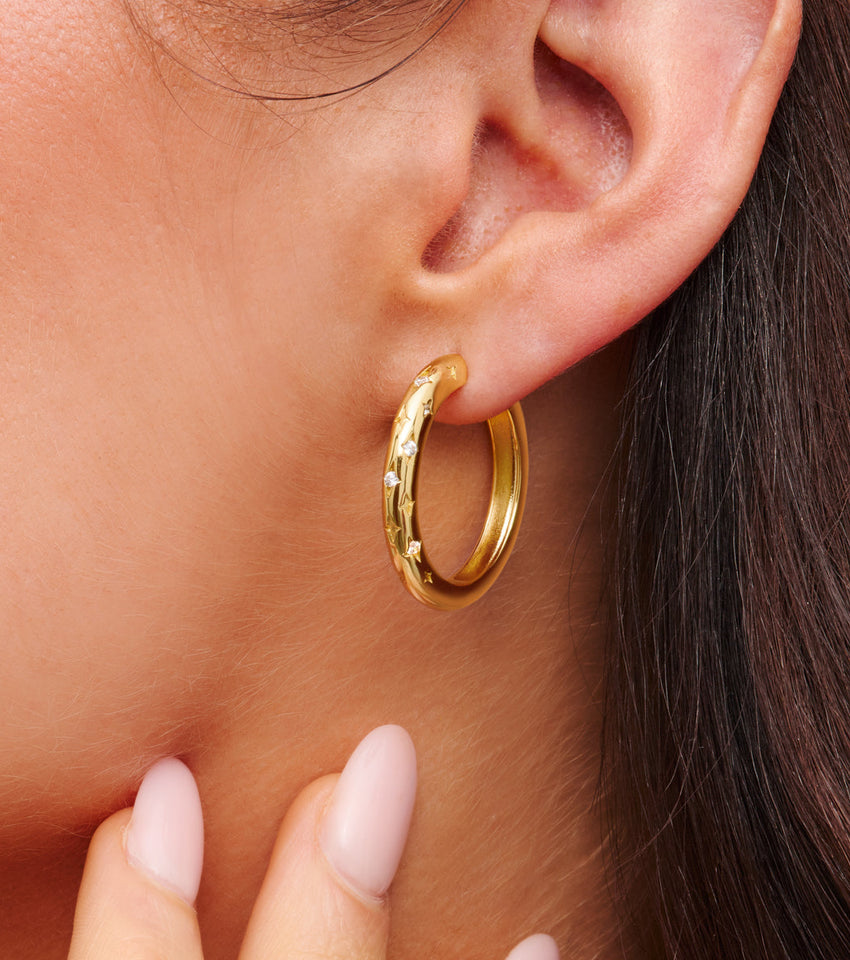 Moon and Back Hoop Earrings & Ring Set (Gold)