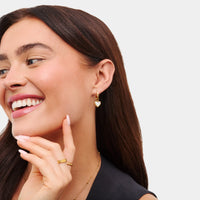 White Quartz Heart Huggie Earrings (Gold)