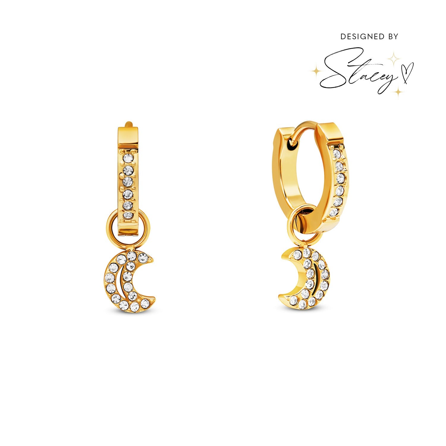 Moon and Back Moon Huggie Hoop Earrings Gold