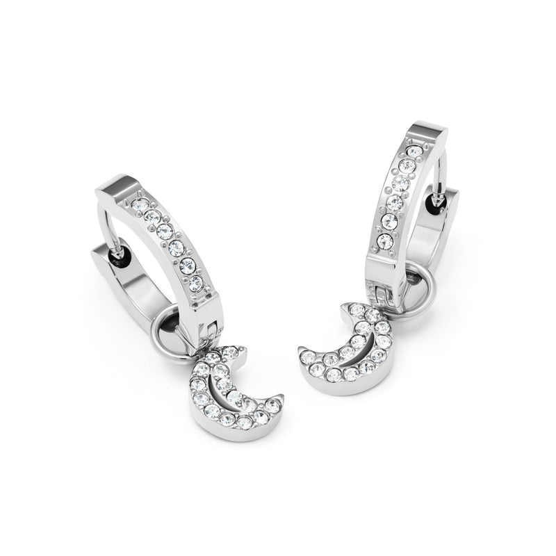 Moon and Back Moon Huggie Earring Set (Silver)
