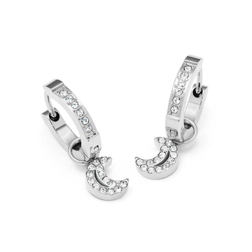Moon and Back Moon Huggie Earring Set (Silver)