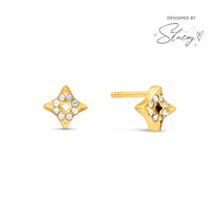 Moon and Back Star Stud Earrings (Gold)