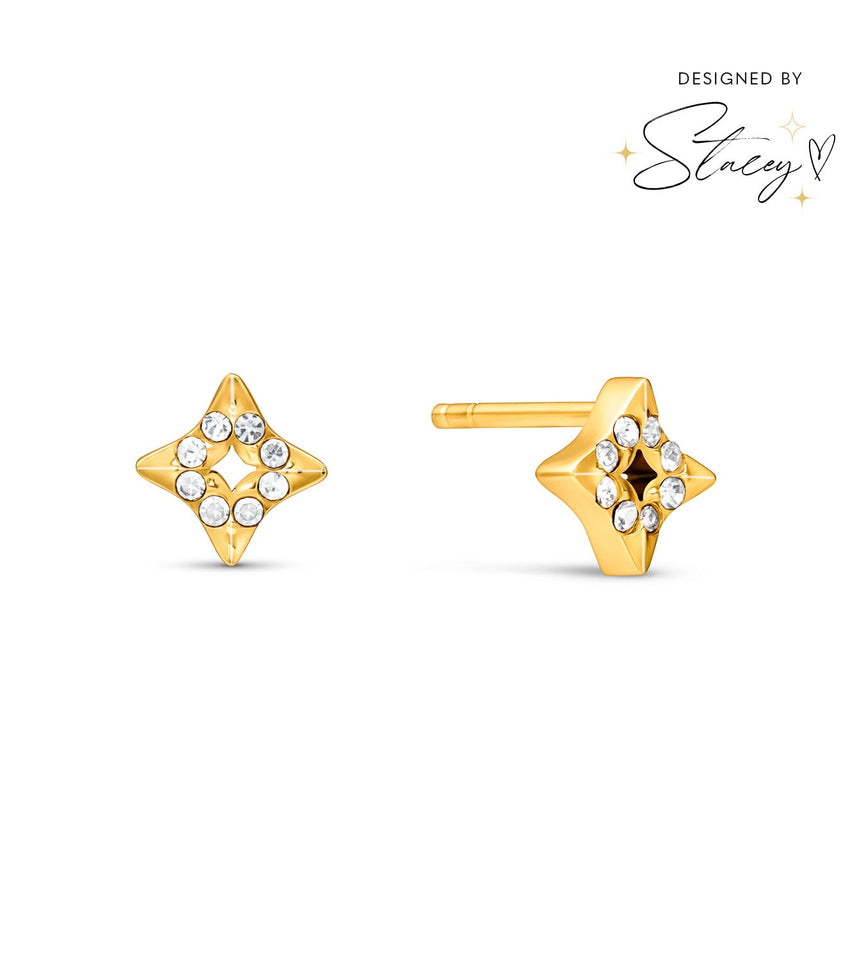 Moon and Back Star Stud Earrings (Gold)