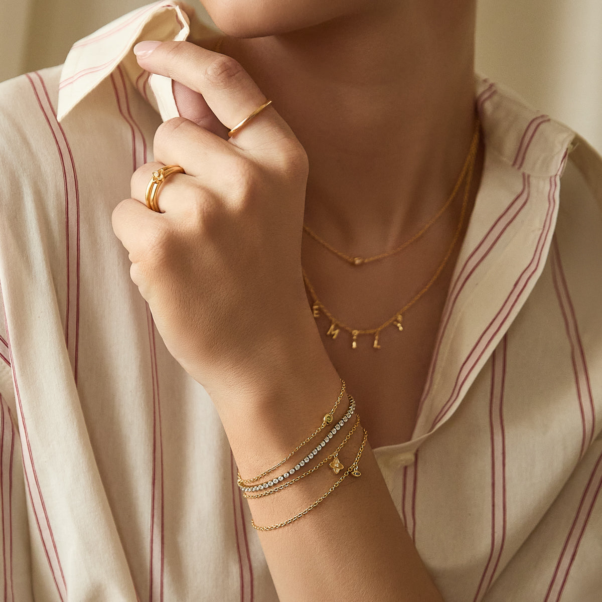 送税込【Abbott Lyon】Blush/Champagne Chain Printed 32mm(4種) Heart Figaro Chain Necklace (Silver)