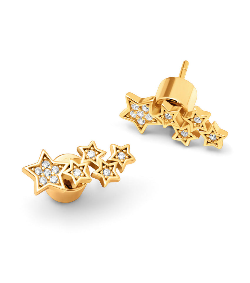 Moon and Back Star Climber Earrings (Gold)