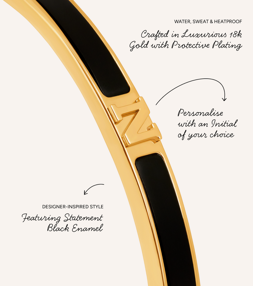 Mini Icon Black Initial Bangle (Gold)
