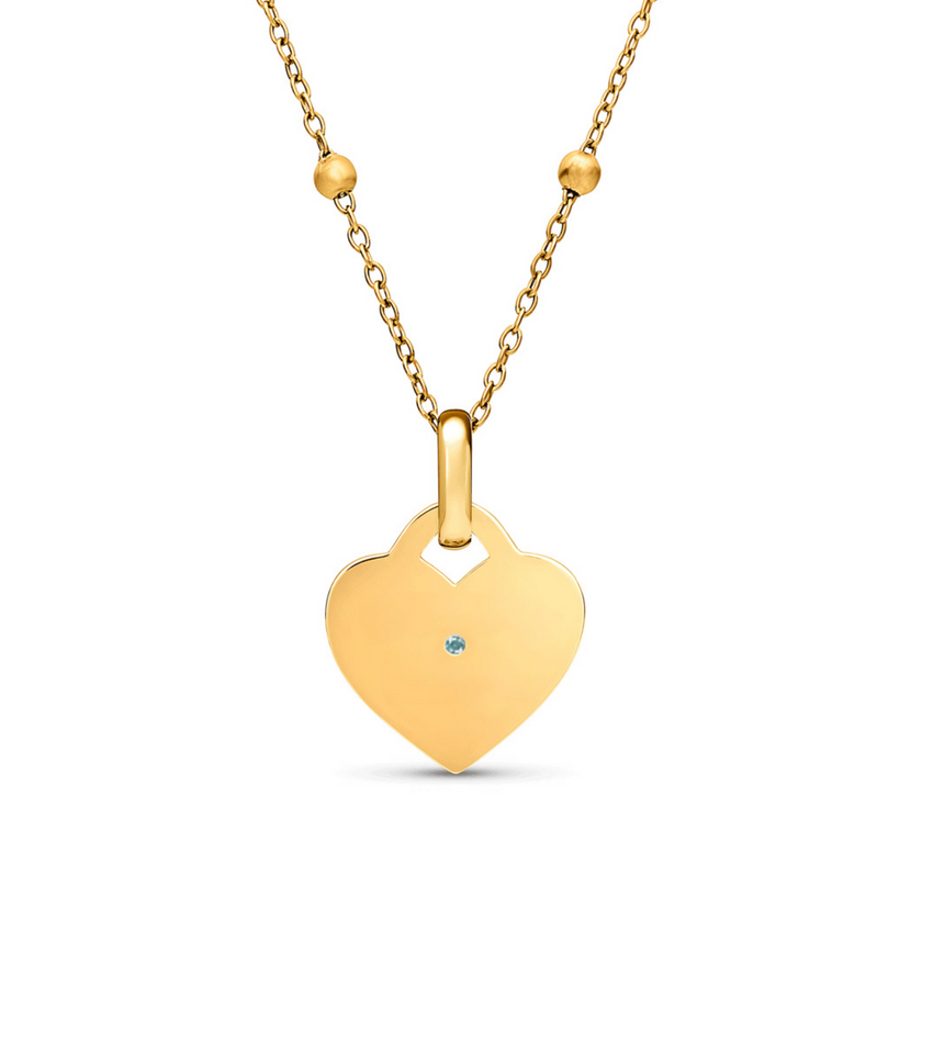 Blue Crystal Heart Token Necklace (Gold)