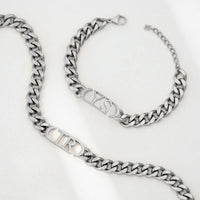 Chunky Initial Curb Bracelet (Silver)