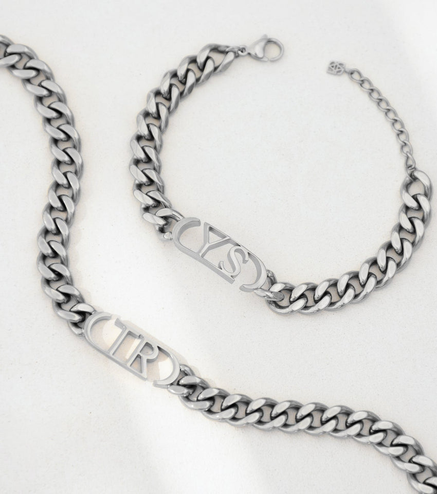 Chunky Initial Curb Bracelet (Silver)