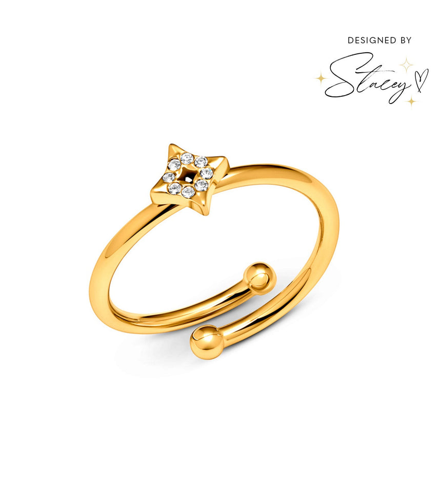 Moon and Back Star Ring (Gold)
