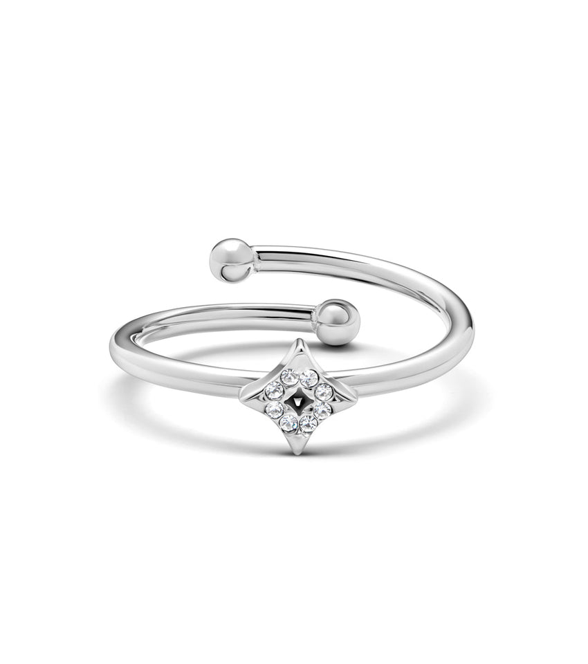 Moon and Back Star Ring (Silver)