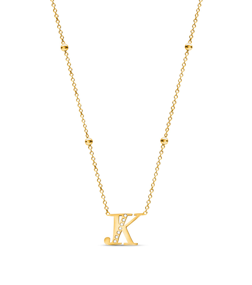 Double Initial Crystal Necklace (Gold)