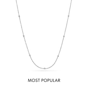 Layering Sphere Chain Necklace 16-18 in (Silver) - Sterling Silver