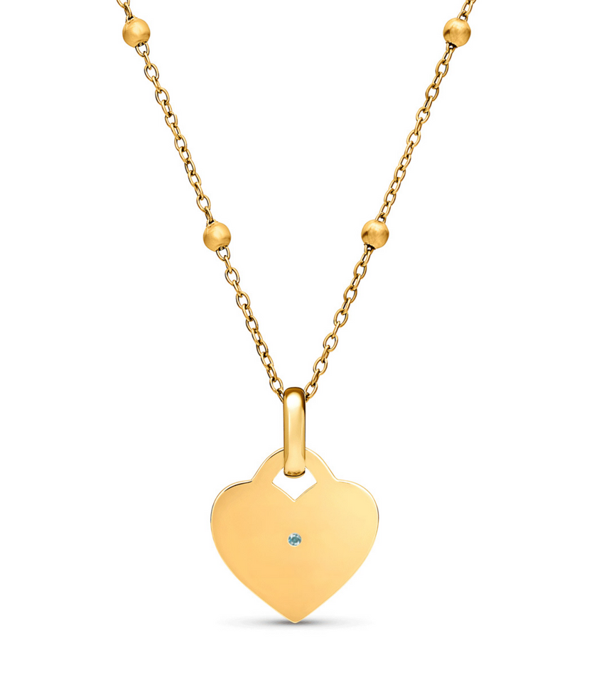 Blue Crystal Heart Token Necklace (Gold)