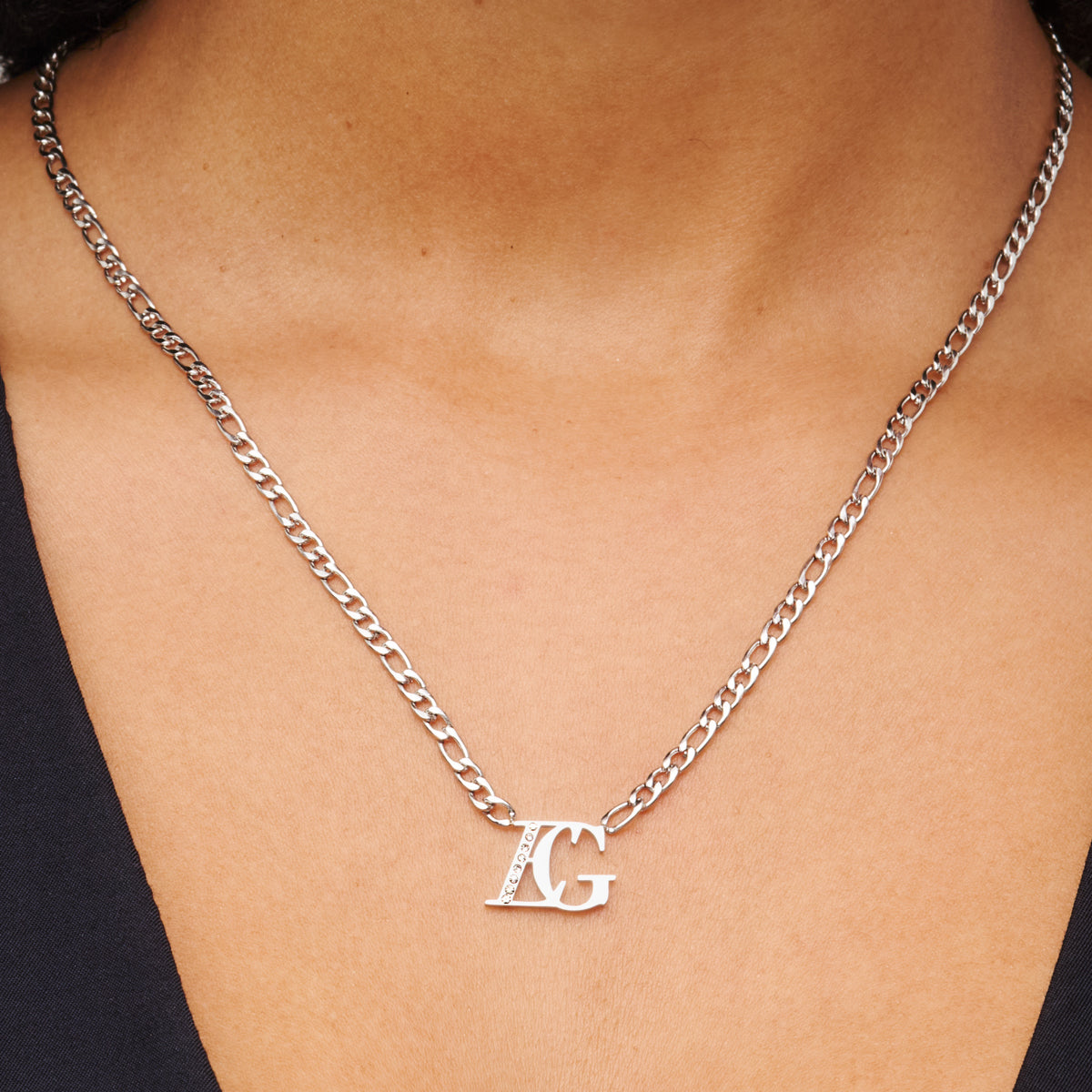 Double initial Necklace in high quality S Silver