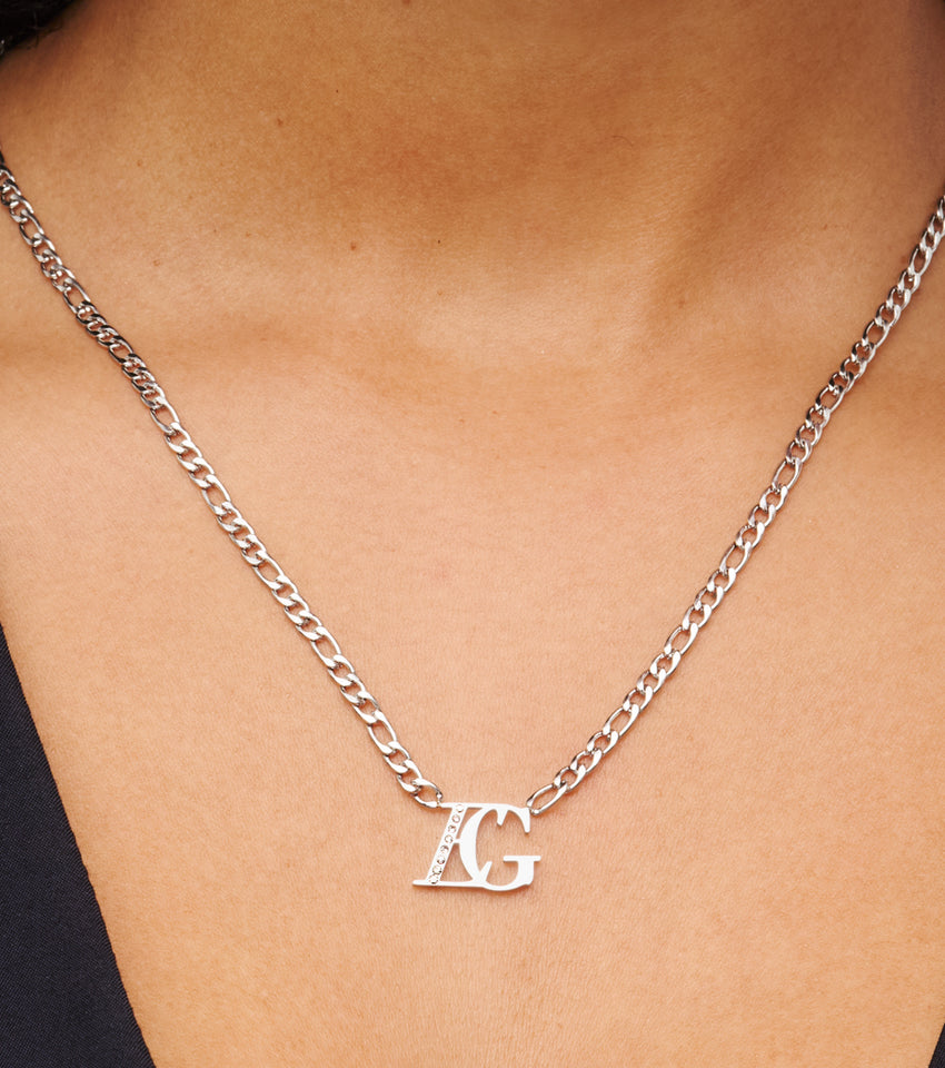 Double Initial Crystal Necklace (Silver)