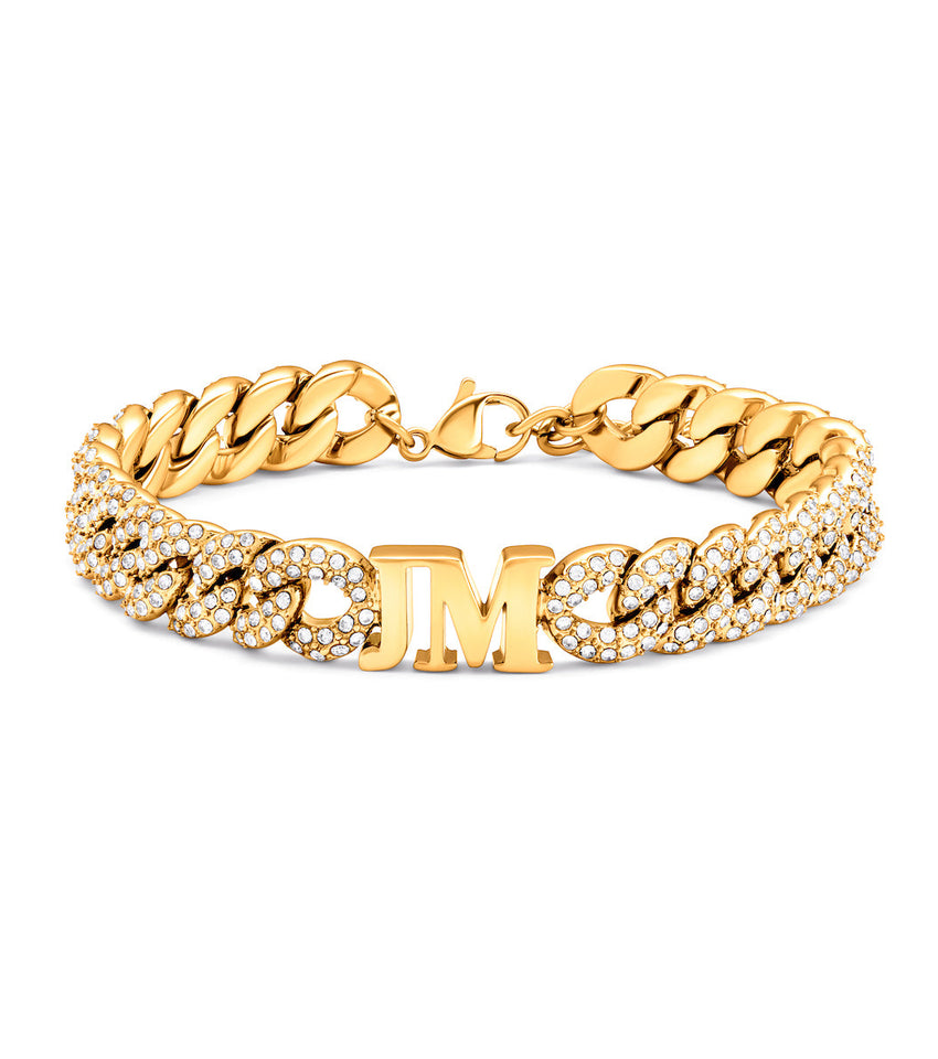 Pavé Initial Curb Bracelet (Gold)