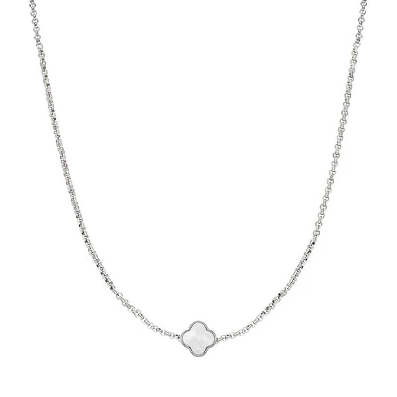 Pearl Clover Custom Name Necklace (Silver)