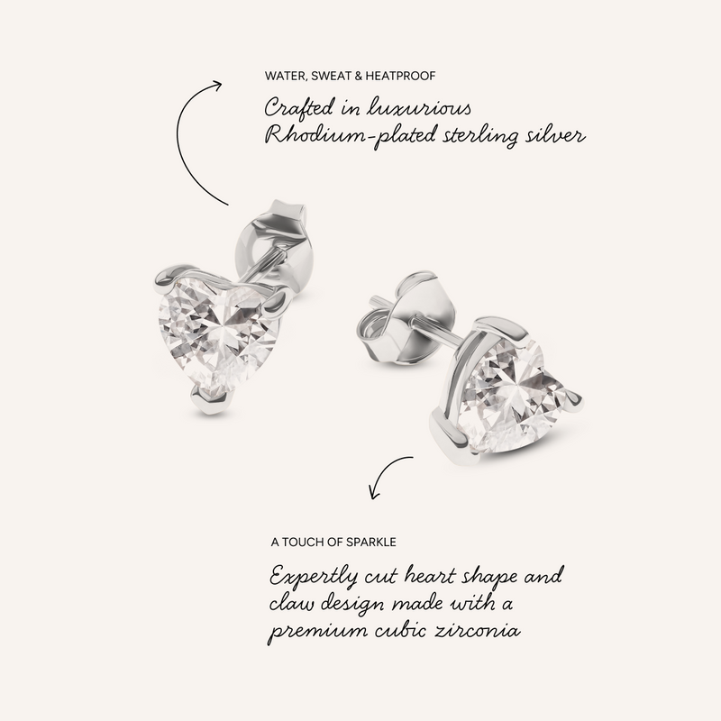 Heart Solitaire Stud Earrings 1ct (Silver)