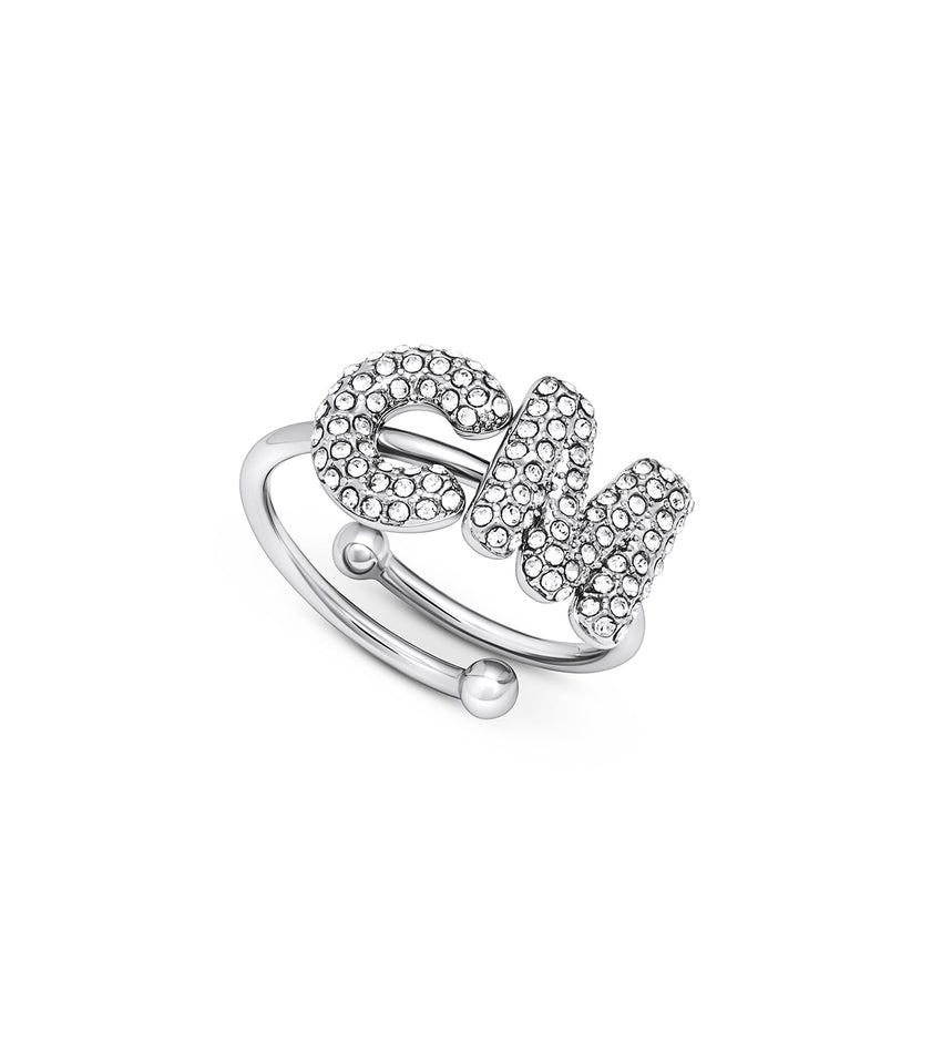 Spotlight Pavé Bubble Initial Ring (Silver)