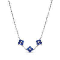 Blue Lace Agate Clover Custom Name Necklace (Silver)