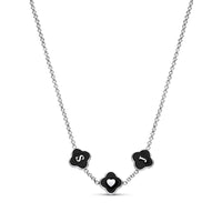 Black Enamel Clover Custom Name Necklace (Silver)