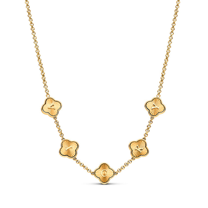 Textured Clover Custom Name Necklace (Gold)