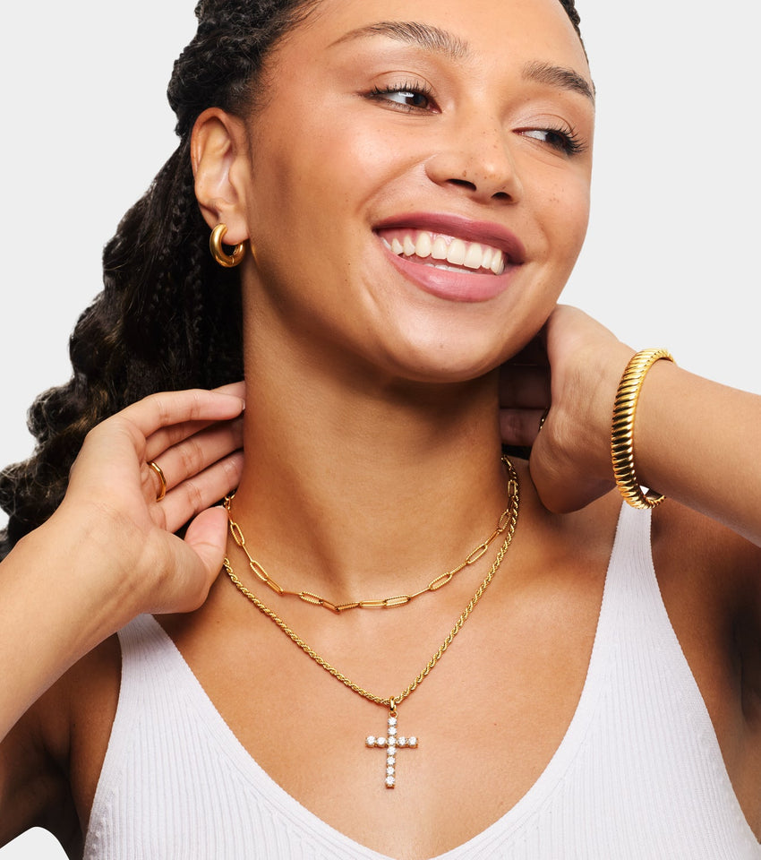 La Croix Crystal Cross Pendant (Gold)