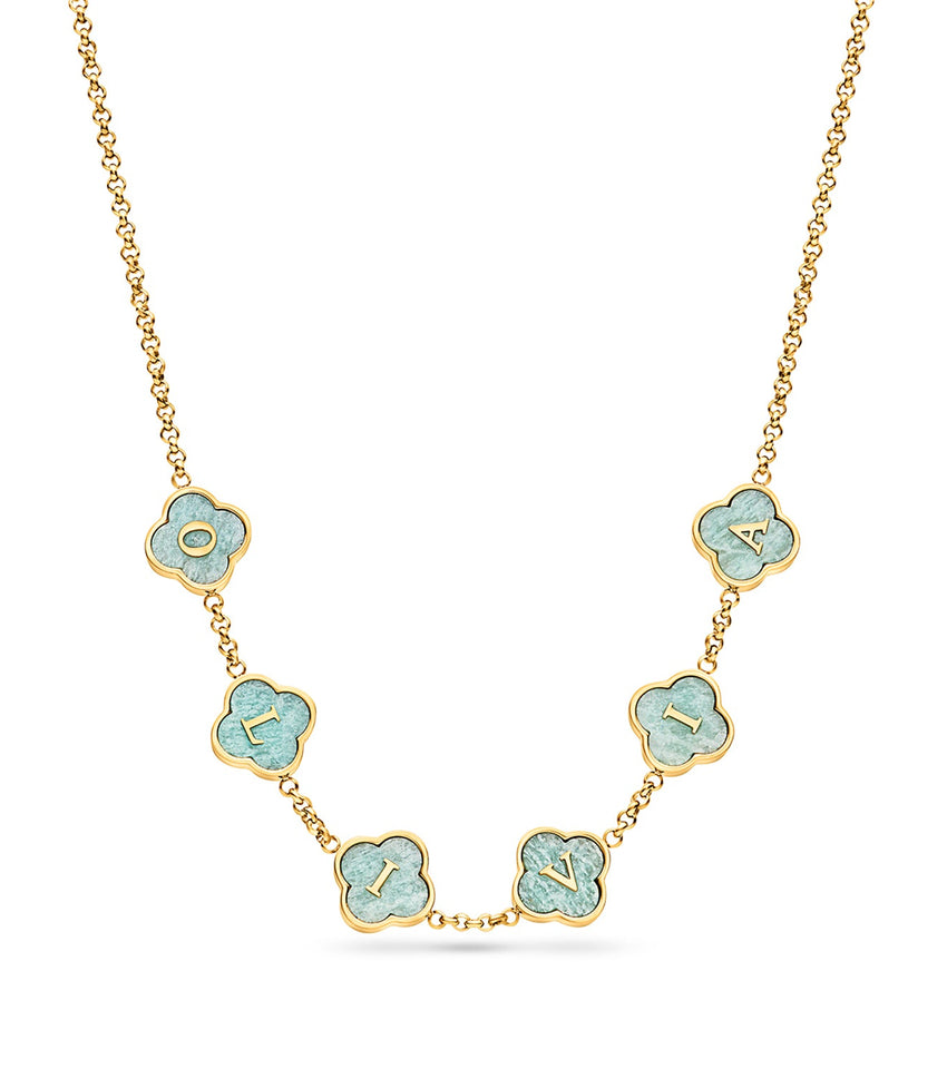 Amazonite Clover Custom Name Necklace (Gold)