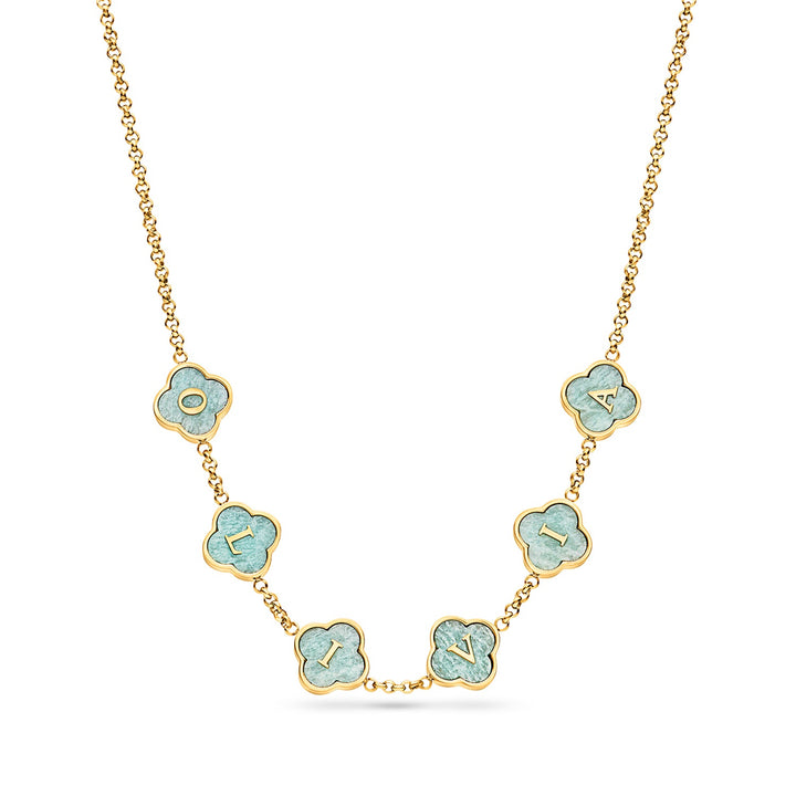 Amazonite Clover Custom Name Necklace (Gold)