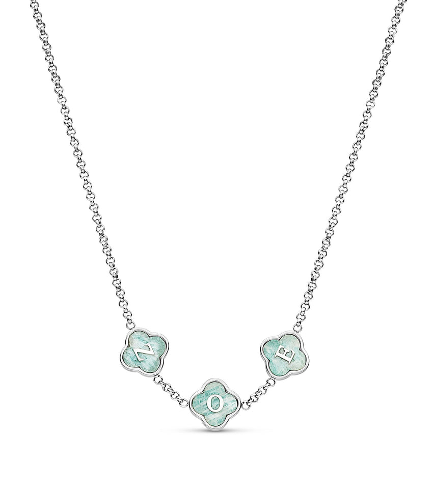 Amazonite Clover Custom Name Necklace (Silver)