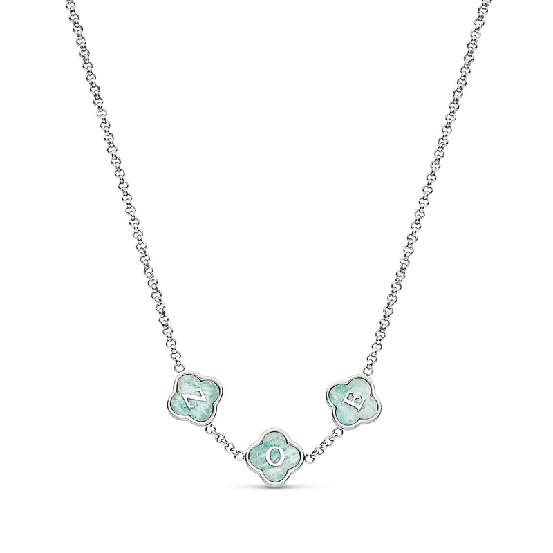 Amazonite Clover Custom Name Necklace (Silver)