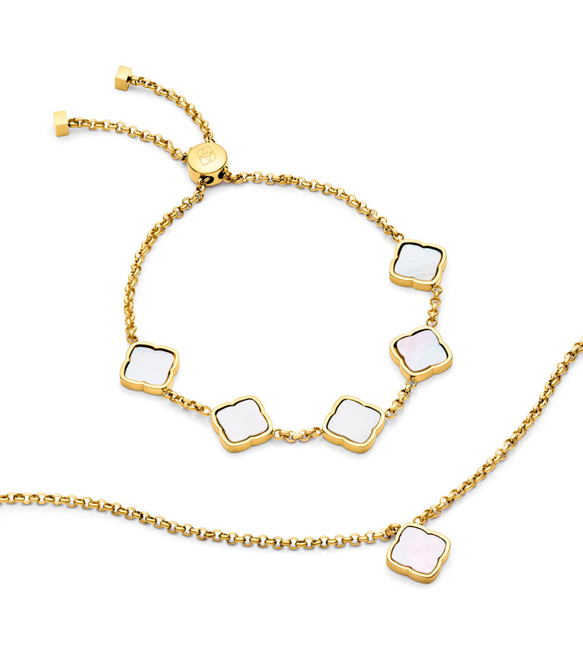 Pearl Clover Necklace & Bracelet Bundle (Gold)