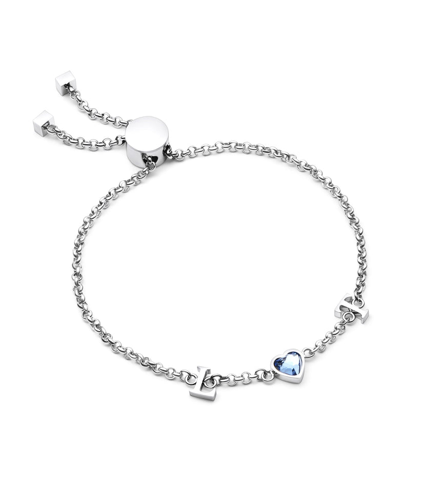 Made Mine Initials & Birthstone Bracelet (Silver)