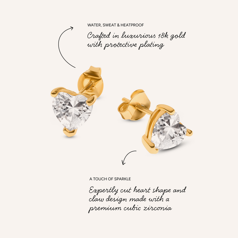 Heart Solitaire Stud Earrings 1ct (Gold)