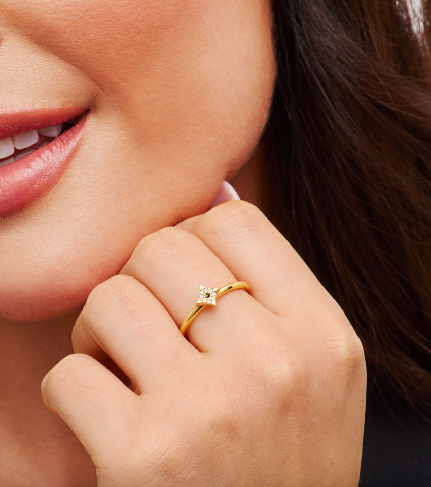 Moon and Back Star Ring (Gold)