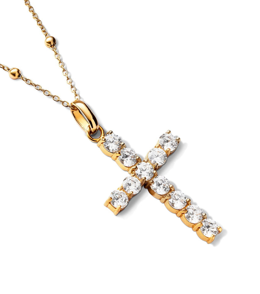 La Croix Crystal Cross Pendant (Gold)