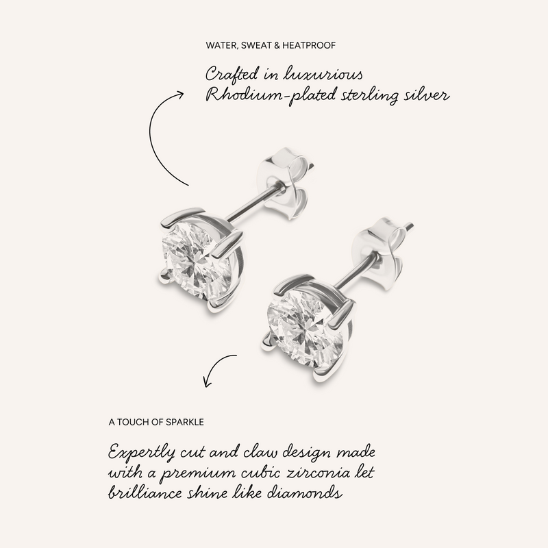 Round Solitaire Stud Earrings 1ct (Silver)