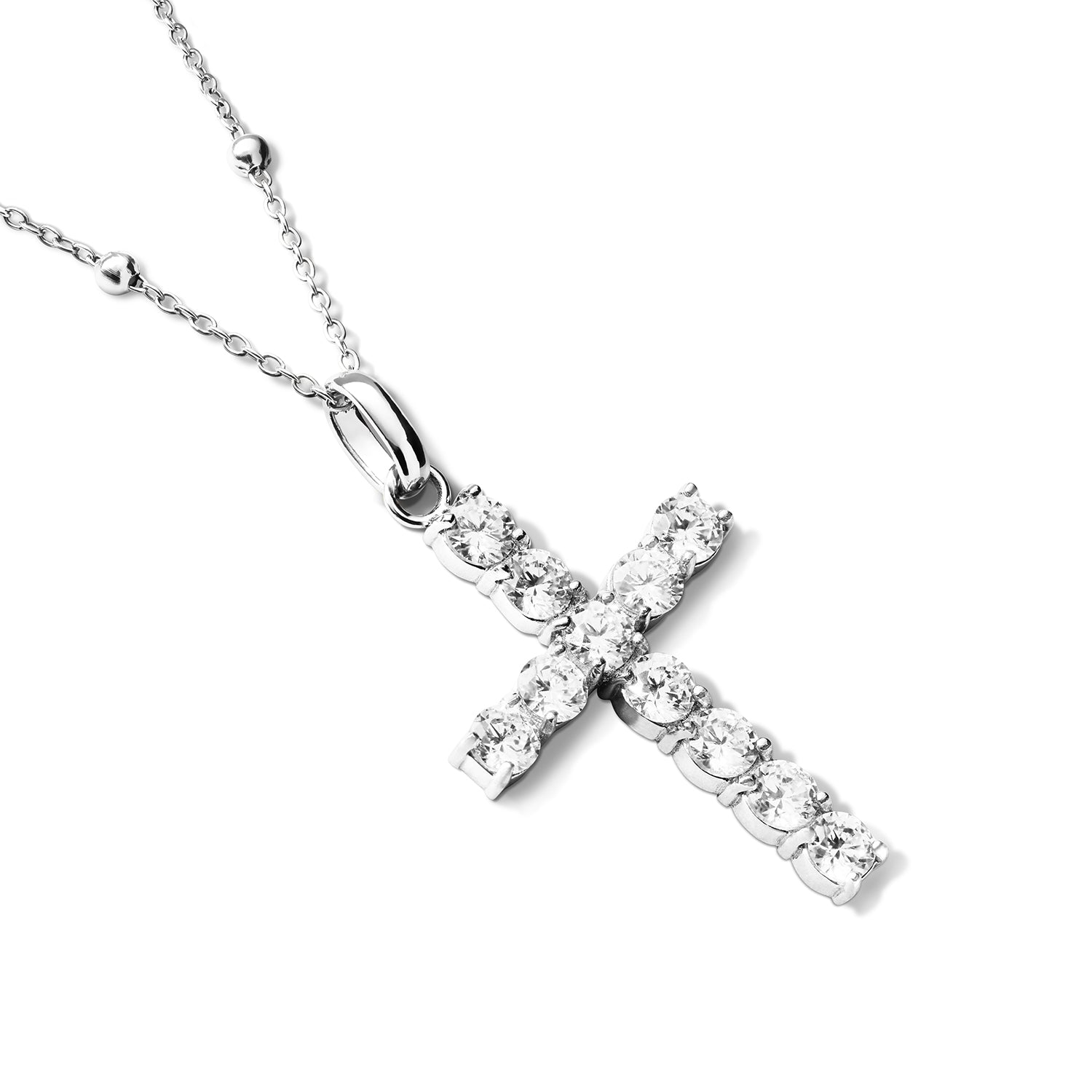★LECYTO★ Crystal Cross NecklaceSilver La Croix Crystal Cross Pendant (Silver)