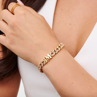 Pavé Initial Curb Bracelet (Gold)
