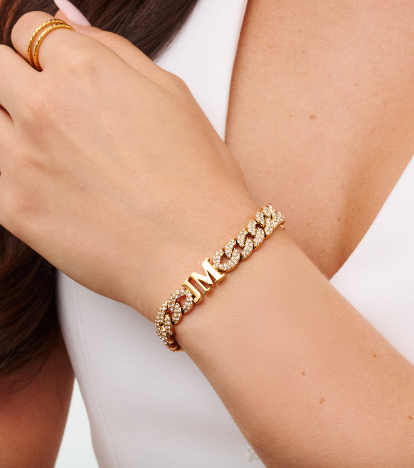 Pavé Initial Curb Bracelet (Gold)