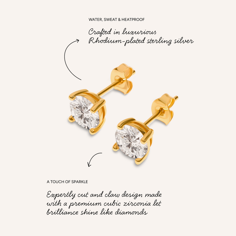 Round Solitaire Stud Earrings 1ct (Gold)